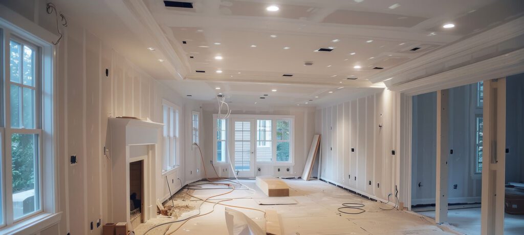 electrical services image2_lr home stripped to just bare walls and floors, showing electrical installations for lighting